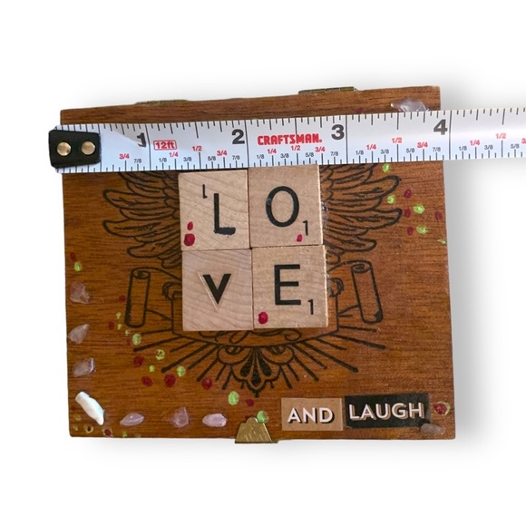 Handmade Upcycled Wooden Stash Box Organizer Rose Quartz Crystal Brass Closure - Picture 13 of 16